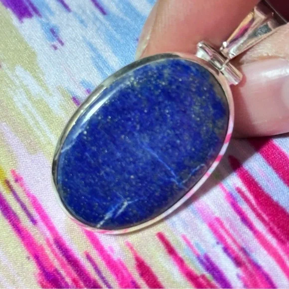 Stunning Blue Lapis Lazuli Natural Stone Silver tone Pendant Necklace 4313 - Picture 5 of 10